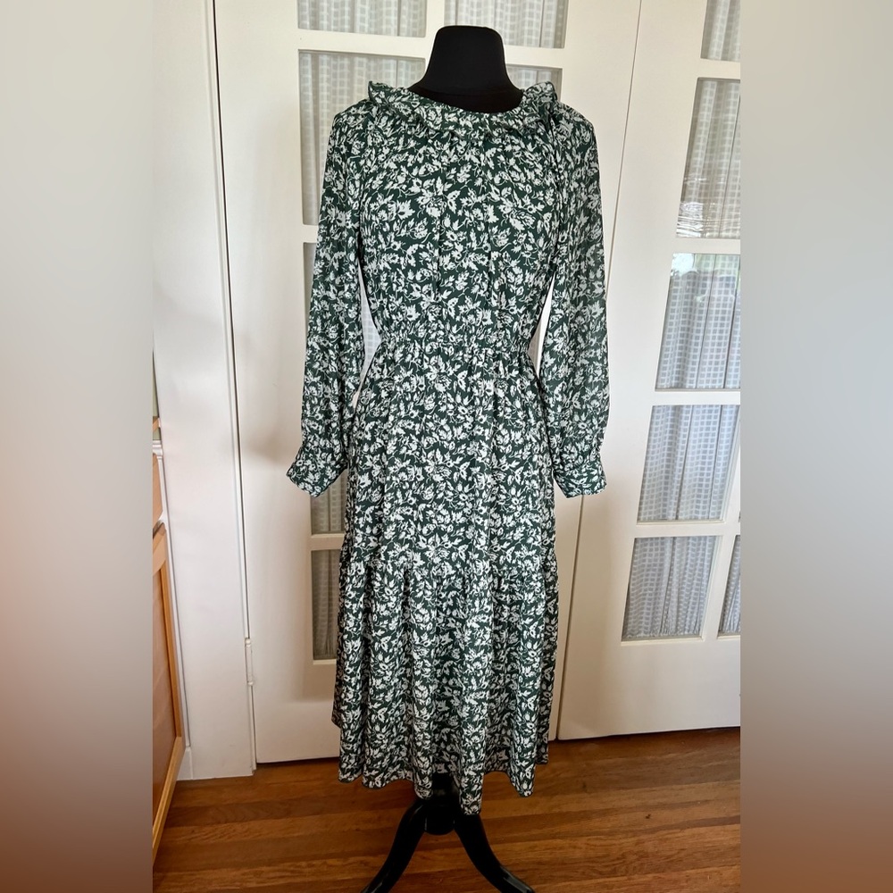 Madewell Dark Green Floral Long Sleeve Dress